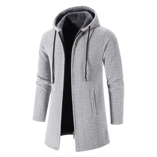 Cross-Border Foreign Trade Men's Clothing Fleece-Lined Thickened Mid-Length Sweater Large Size Windbreaker Hooded Sweater Jacket Korean Style Casual Men