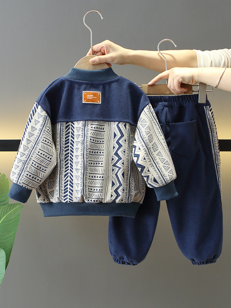 7726 traje de primavera para niños 2025 nuevo traje casual de dos piezas para niños ropa de pana de primavera y otoño fresco de moda para bebés