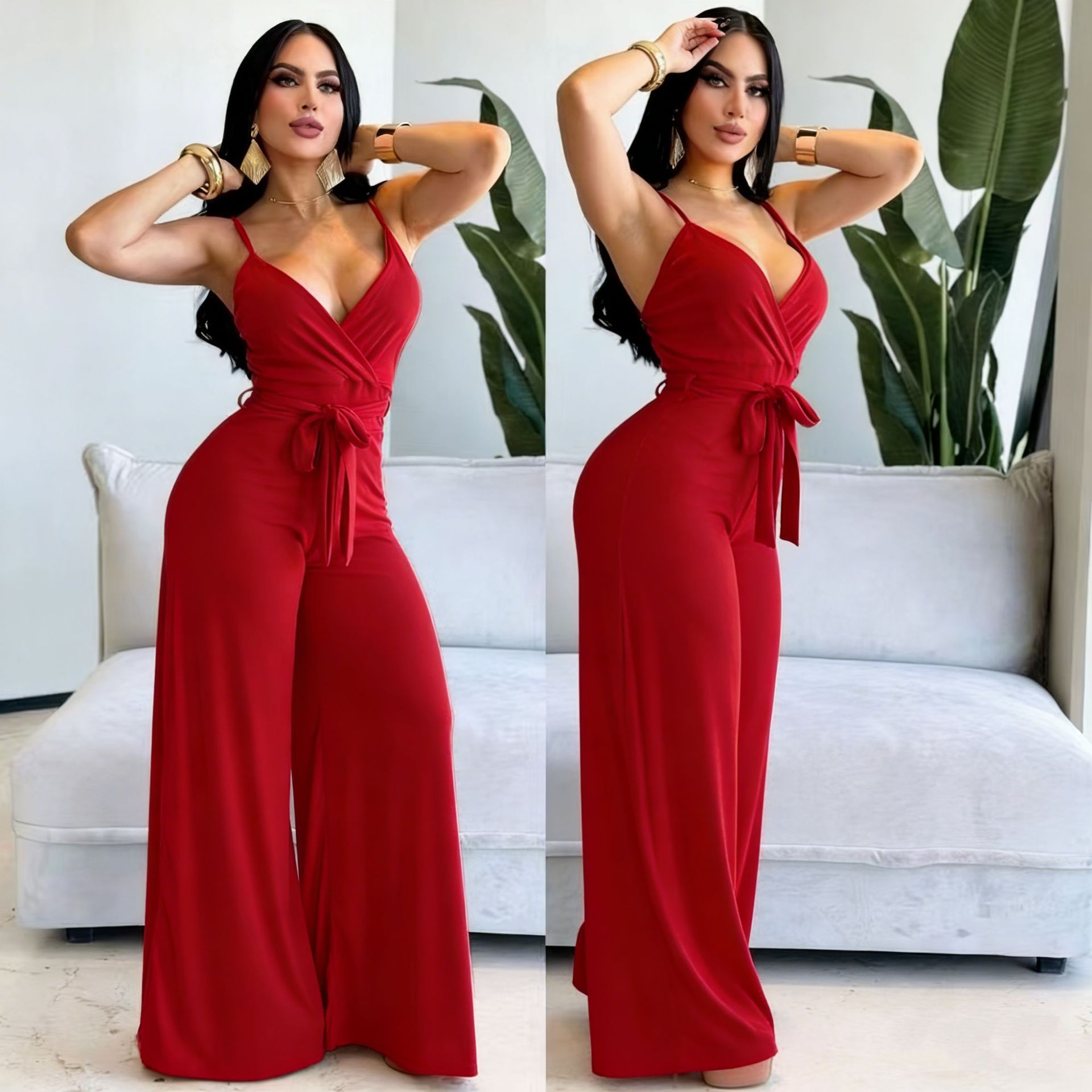 2026 primavera nuevo estilo europeo y americano sexy jacket lazos de cintura alta sensación de colgar pantalones de piernas anchas suministro de comercio exterior de mujeres