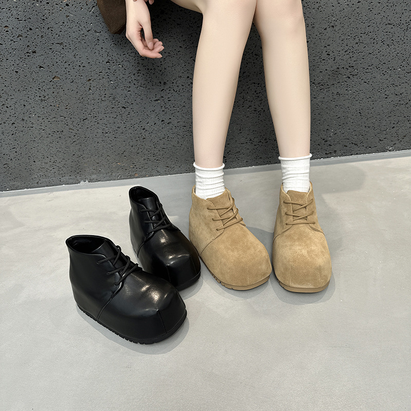 欧洲站厚底增高勃肯短靴女2024新款真皮马丁靴超火百搭休闲面包鞋