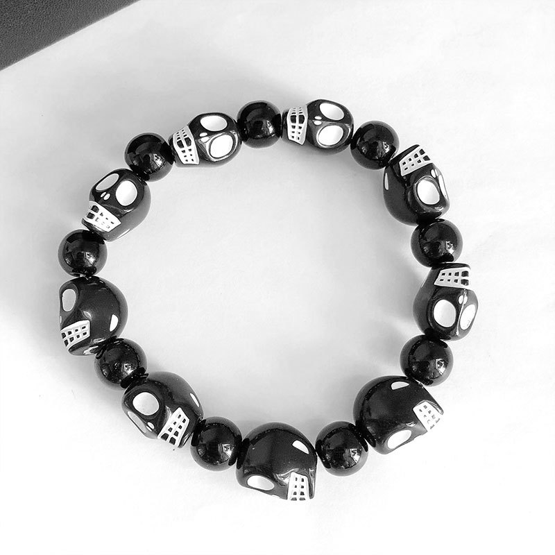 Bracciale con perline e teschio per uomo e donna stile retro_voghion.com