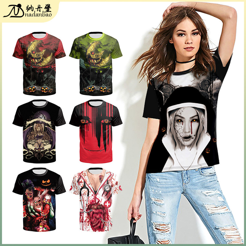 Foreign Trade Ebay Amazon European and American Digital Print Tops, Women's New Halloween Loose T-Shirts, Factory Wholesale Foreign Trade Ebay Amazon European and American Digital Print Tops, Women's New Halloween Loose T-Shirts, Factory Wholesale