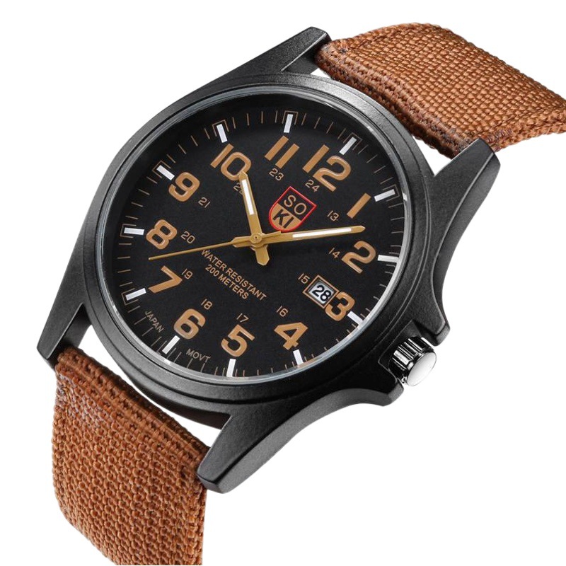 SOKI AliExpress wish Explosive Swiss Fashion Military Watch Woven Nylon Belt Men's Calendar Sports Quartz Watch