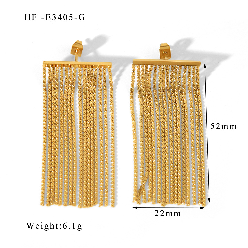 Estilo bohemio acero inoxidable oro real galvanoplastia de borde ancho borla atmósfera personalidad exagerada Pendientes para mujer Pendientes 18K