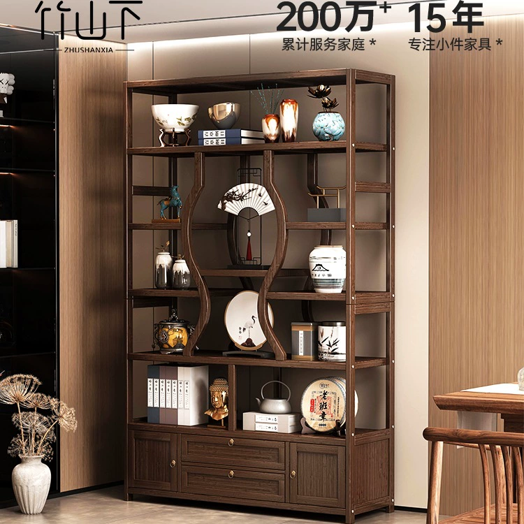 Новая полка для хранения чайника в китайском стиле из цельного дерева, шкаф для чайного сервиза с несколькими сокровищами, витрина для чая, стойка для украшений в гостиной.