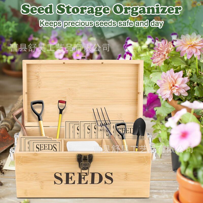 Cross-Border Wooden Seed Rapeseed Storage Box with Lock Bamboo Storage Box Wooden Garden Planting Storage Box