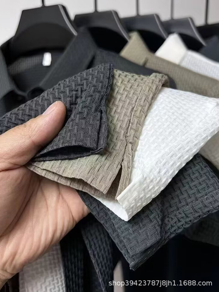 夏の氷糸速乾poloシャツ男ジャカード襟半袖tシャツ高級感カジュアル男式垂感上着