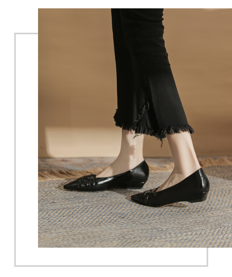 Giày cao gót nữ mũi nhọn gót wedge kiểu Pháp, gót thấp, miệng nông — màu đen chi tiết 17