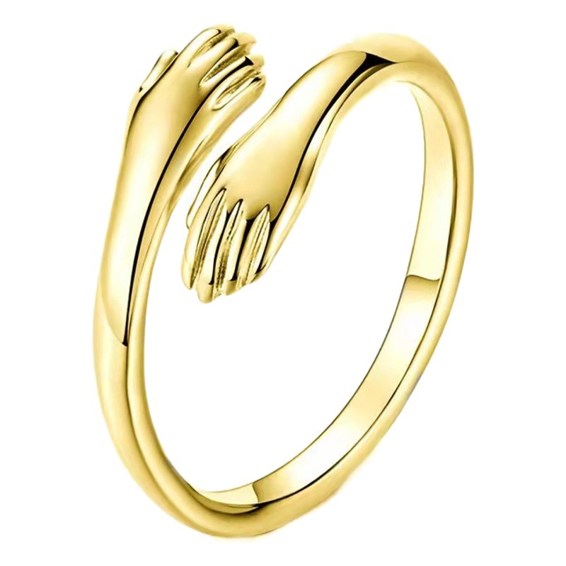 S925 plata coreana moda pequeña fresca y salvaje amor abrazo pareja apertura anillo ajustable mujer spot al por mayor