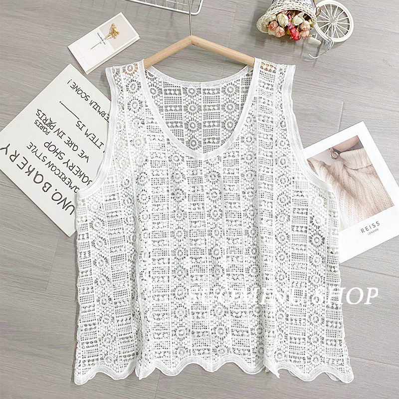 Customized spring and summer hollow literature V -neck simple and…