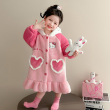 女童睡袍2025新款秋冬季儿童连帽法兰绒保暖家居服珊瑚绒宝宝浴袍