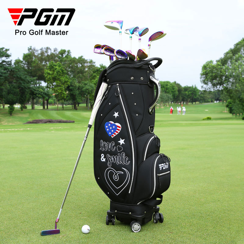 Túi golf PGM 4 bánh vạn năng chống nước, cao 127cm, đựng 13 gậy — Qb135-màu Hồng, QB135-Màu đen