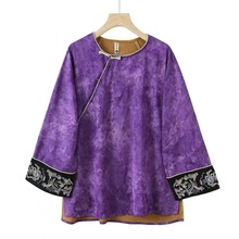 南油批发新款人丝浮光锦拼绣花国风上衣衬衫休闲时尚新中式