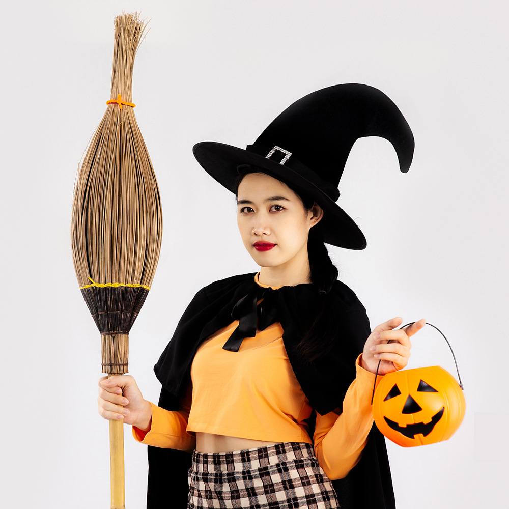 Halloween sombrero de bruja, sombrero de silla, correa de plata, sombrero de brujo, maquillaje de fiesta, accesorios de vestuario