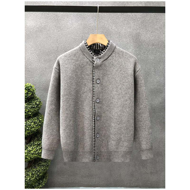 Herren-Cardigan, einfarbig, Herbst/Winter, Retro-Casual-Style, Strickwaren, Oberbekleidung_voghion.com