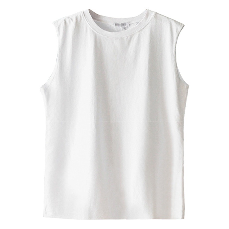 Camisola blanca para mujer suelta cuello redondo en forma de I sin mangas superior ropa exterior camiseta primavera y verano más tamaño