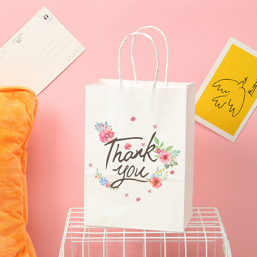 Cross-border new arrival gift bag, fashionable ins-style English birthday party, simple floral hand-carried kraft paper bag, manufacturer direct