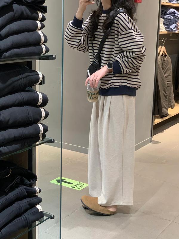 复古条纹长袖圆领卫衣女秋装2025新款宽松设计感休闲毛衣针织上衣|undefined
