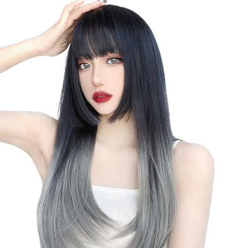 Gradient Princess Cut Wig Female Natural Full Head Cover Air Bangs Simulated Human Hair Long Straight Hair Cover Manufacturer Wholesale