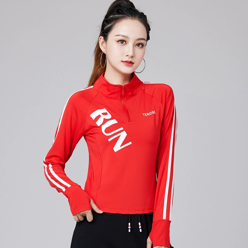 Спортивный топ Ye Rou женский весенний и осенний пол-молния обтягает тонкую спортивную одежду, тренировка по бегу, танцевальная одежда с длинными рукавами
