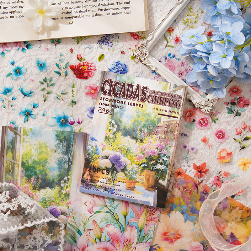 Banye Flower Building Transparente Impermeable Pet Sticker Libro de pegatinas de diario de cuenta manual de bricolaje Libro de pegatinas de paisaje de flores transfronterizas