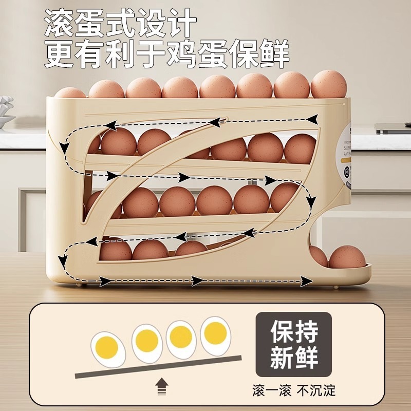 新しい厚みのあるスライド式ローリング卵収納ボックス冷蔵庫食品グレードの鮮度保持卵収納ラック整理と保管|undefined