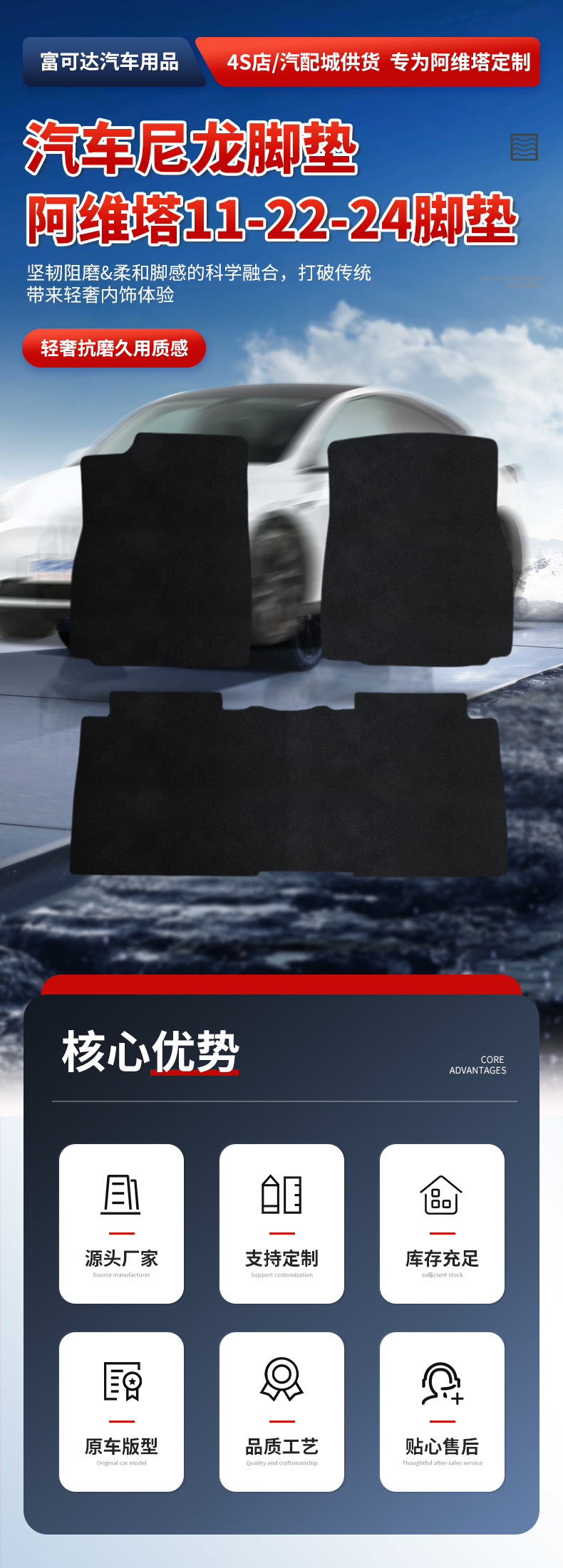Suitable for Avita 22-24 Models, Avita 11 Car Nylon Floor Mats, Black Washable Car Floor Mats