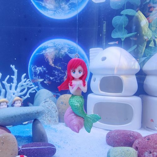 Fish tank landscaping suspended shell mermaid living room ornamental Xiaohongshu internet celebrity character interior decoration floating ornaments