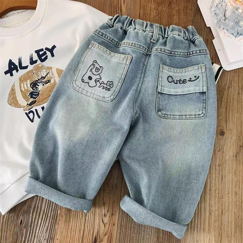 Boys' Spring and Autumn Loose-Fitting Versatile Street-Style Denim Pants 2026 New Trendy Breathable Cartoon Casual Pants for Toddlers and Kids