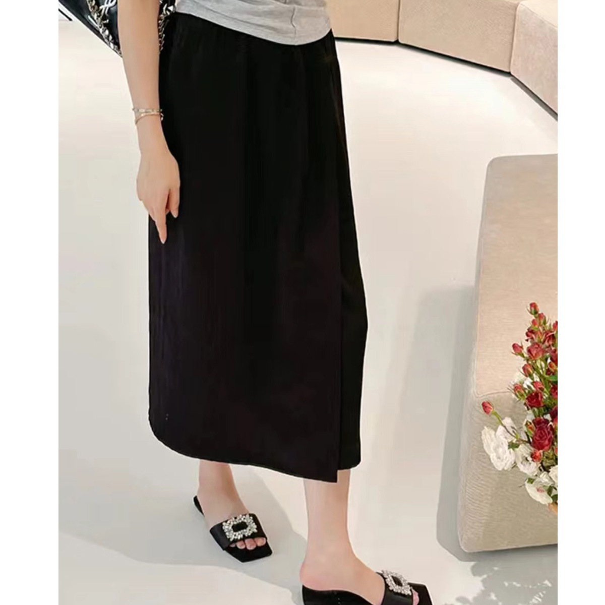 2024 여름과 가을 캐주얼 올 매치 느슨한 와이드 레그 팬츠 여성의 우아한 세련된 슬리밍 하이 허리 편안한 스트레이트 팬츠