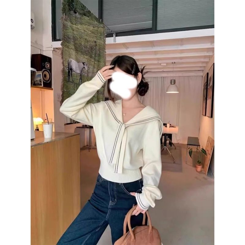 慵懒感杏色长袖针织衫女秋冬新款学院风洋气毛衣显瘦绝美披肩上衣|undefined
