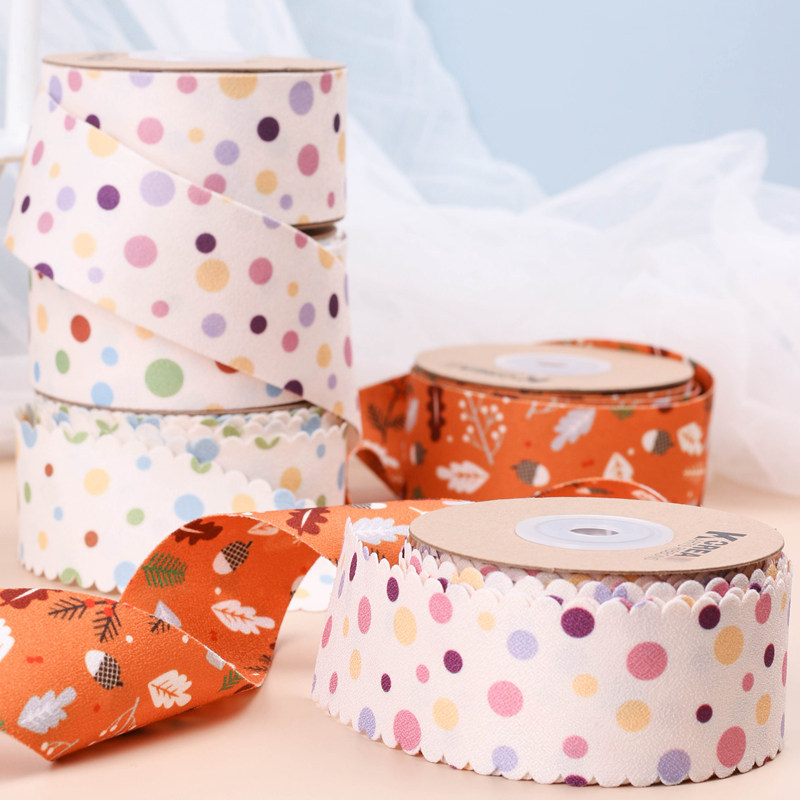 Korean Double-Sided Colorful Polka Dot Pine Tree Printed Ribbon DIY Bow Hair Accessory Collar Flower Hat Shoe Decor