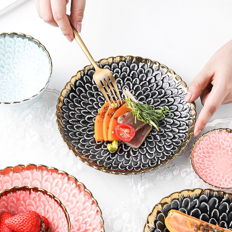 Nórdico creativo de lujo chino y occidental vajilla combinación traje macaron color crisantemo occidental plato de carne ensalada sopa tazón de arroz