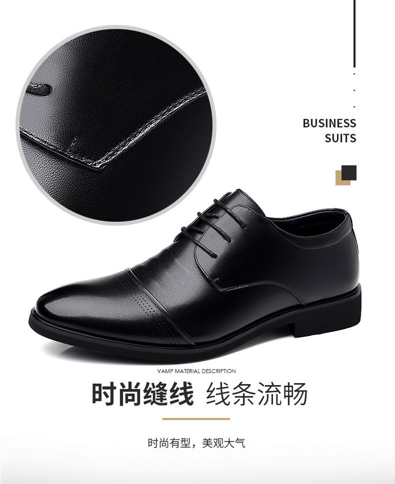 Giày da nam công sở da bò thoáng khí tăng chiều cao 6 cm — Màu đen, Độn cao màu đen chi tiết 12
