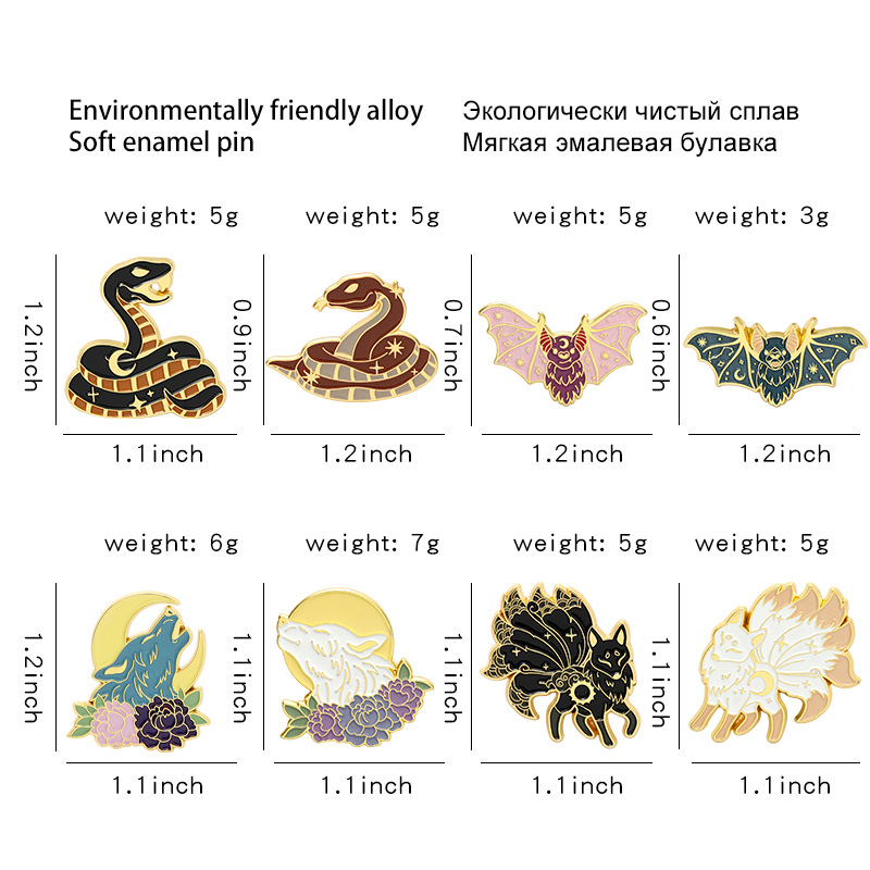10g Weight Casual Modern Style Pin Wolf Snake Bat Alloy Stoving Varnish Plating Unisex Brooches