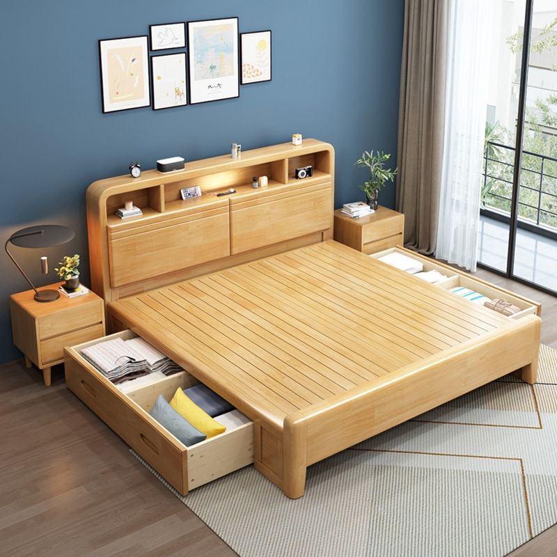Cama de madera maciza 1,8 m cama doble con luz de noche moderna simple 1,5 m caja de almacenamiento nórdico Cama grande fábrica directa ventas