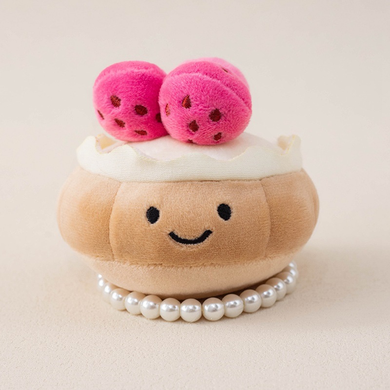 Pastel lindo tarta de fresa colgante pequeño juguete de peluche muñeca simulación divertida tarta de fresa muñeca perla cadena colgante