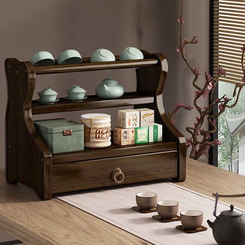 Bookshelf Display Shelf Desk Tea Set Stand Tea Stand Multi-purpose Shelf Solid Wood Chinese Simple Sand Pot Tea Pot Display Stand Storage