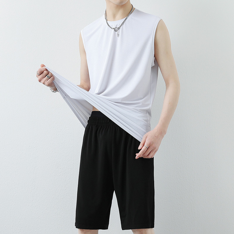 Nueva camiseta corta sin mangas para hombres marca de moda casual de verano nuevo chaleco de dos piezas juego de ropa deportiva de verano para hombres hielo