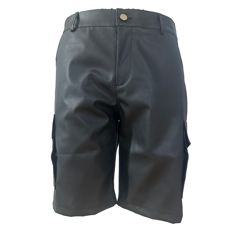 Cross-Border New Men's Pu Leather Shorts Summer Workwear Solid Color Leather Pants Outdoor Cycling Leather Shorts Cross-Border New Men's Pu Leather Shorts Summer Workwear Solid Color Leather Pants Outdoor Cycling Leather Shorts