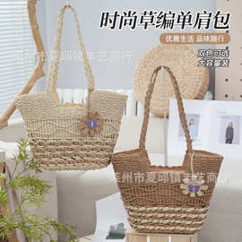 新款高级感草编包女托特包编制编织拉链大容量单肩通勤单肩包批发