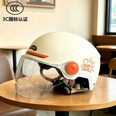 Electric Motorcycle Helmet, National Standard Electric Scooter: Motosiklet kaskı (dəbilqə) - class-a-national-standard-sunshine-beige-breathable-model-high-definition-lenses-543g