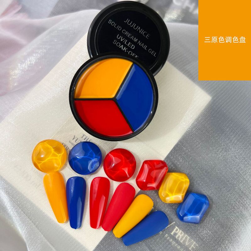 Cross-Border Exclusive Supply of Nail Art Three Primary Color Solid Nail Polish Gel Macaron Gel in Cans, Adjustable Color Solid Gel for Professional Use