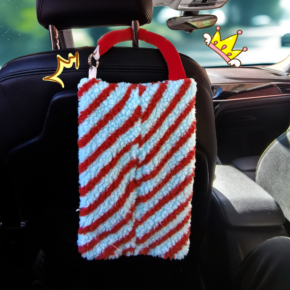 Factory Direct Supply of New Car Tissue Box Plush Striped Car Multifunctional Hanging Tissue Paper Bag for Home and Car