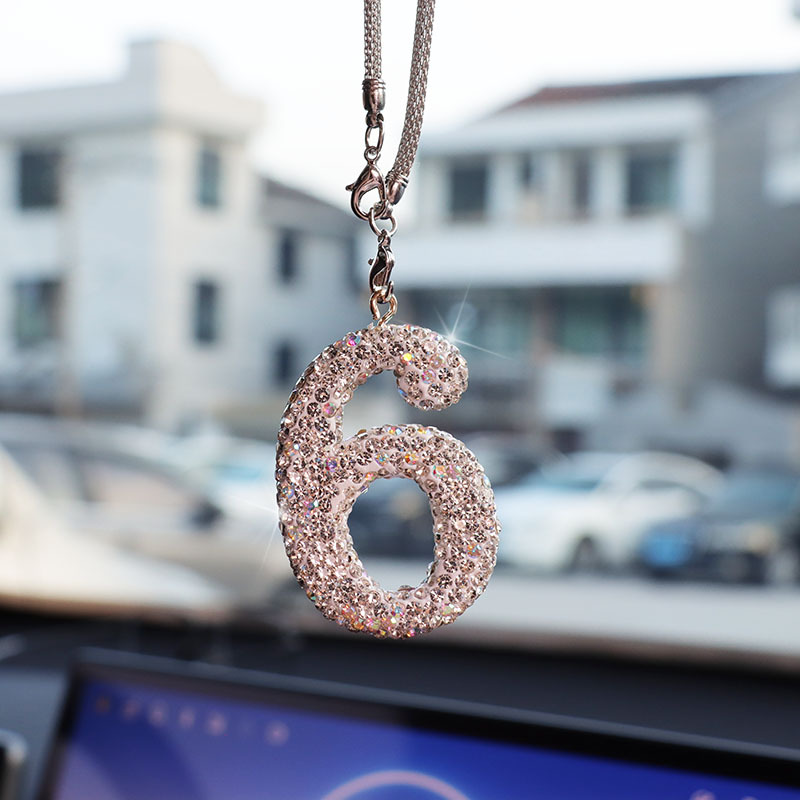 Xiaodeng Xiaodeng Numeri Arabi Intarsiati Diamante Ceramica Argilla Strass Specchietto Retrovisore Ciondolo Accessorio Decorazione Interni Auto_voghion.com