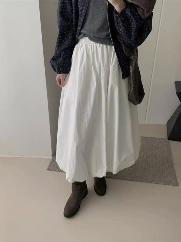 2025秋季新款设计感褶皱花苞半身裙女韩版高腰蓬蓬裙中长款灯笼裙|undefined
