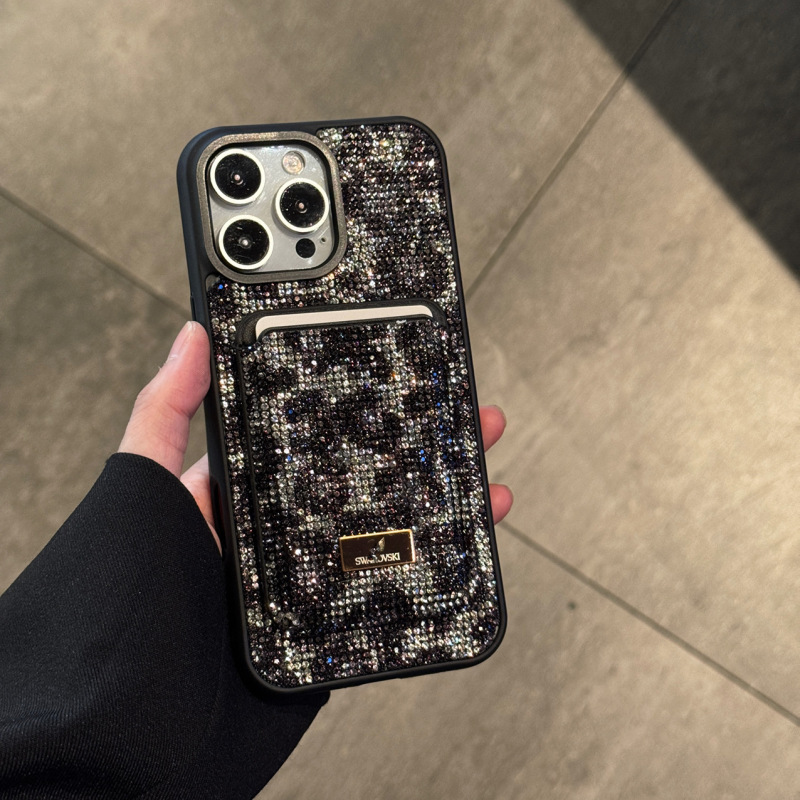 欧米風マグネット式カードホルダー付きヒョウ柄トレンドブランド肌触りPC素材iPhone17Promax対応軽量高級感Apple16スマホケース|undefined