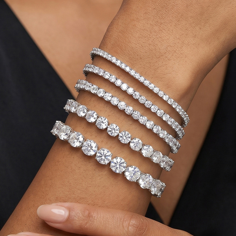 S925 Silver Bracelet with 4-Prong 2mm 3mm 4mm 5mm D Color Vvs Moissanite Tennis Chain, Popular Cross-Border Wholesale Item
