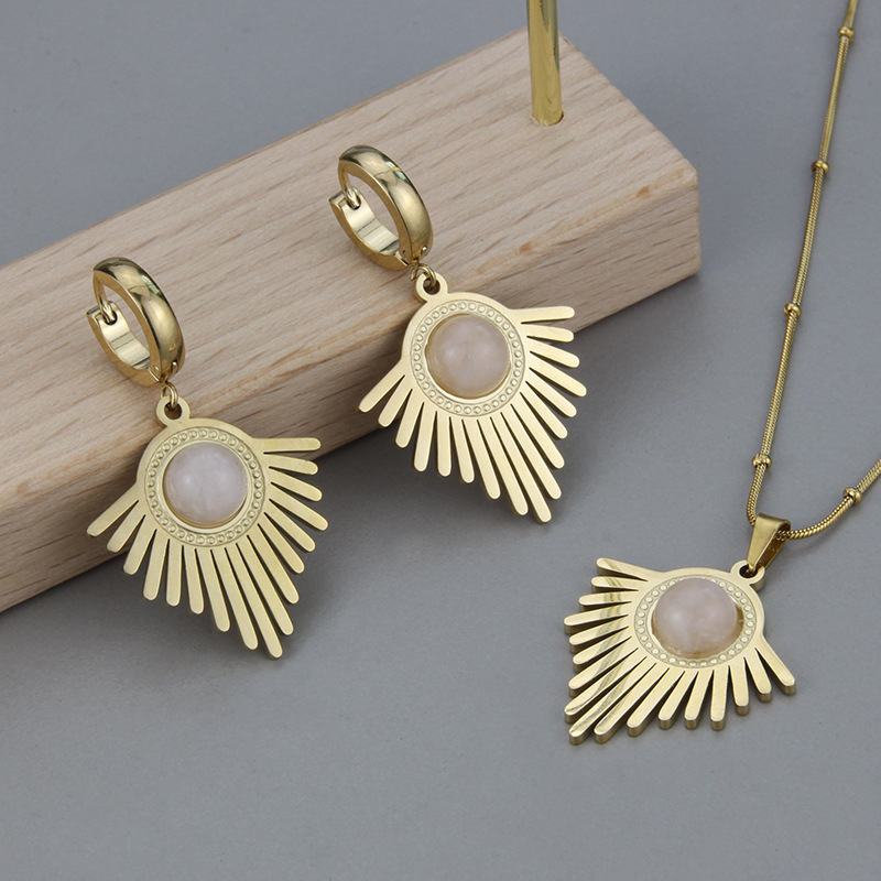 Simple Style Geometric Titanium Steel Earrings Necklace Artificial Gemstones Stainless Steel Necklac