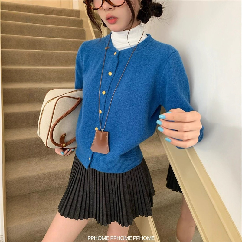 Pphome Homemade ~ Hit Your Heart Miu Small Gold Button Round Neck Sweater Jacket Autumn and Winter Inner Wear Cardigan